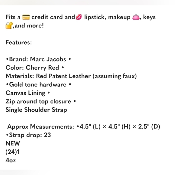 ❤️🔹️ Marc Jacobs🔹️ Mini red Crossbody bag - Picture 12 of 12